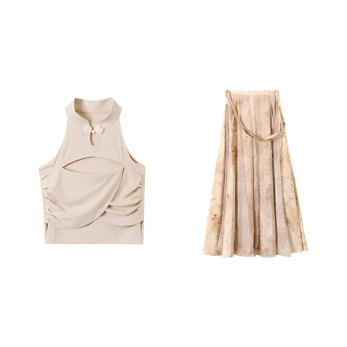 INTERPHASE Комплект с юбкой Женские Многоцветный Платье + Бежевый Топ