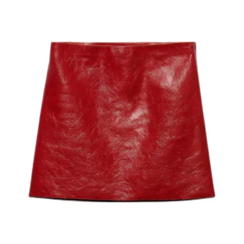 PRADA SS24 Кожаные короткие юбки Женские Красный