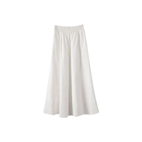 Late White Однотонный Хлопок Linen Long Юбка Женская