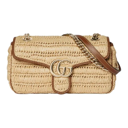 GUCCI GG Marmont Вискоза Плечевая Сумка Средняя Женская Бежевая