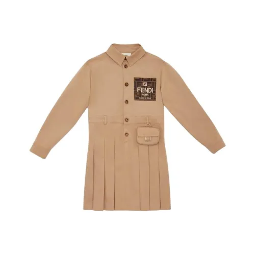 FENDI Детское платье SS24 Детская одежда Коричневый Детский