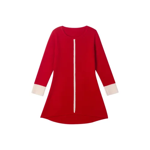 Simyke 2024 Красный Облегающий крой Длинный рукав Круглый вырез Свитер Платье Для женской детской