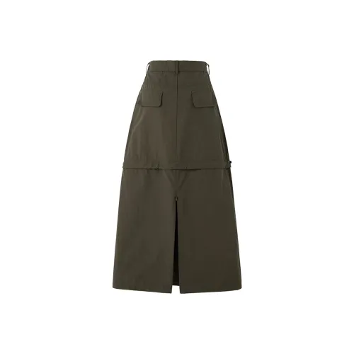 SOON FLOWER Осенний Повседневный Длинный Юбка Женская Армейский Зеленый