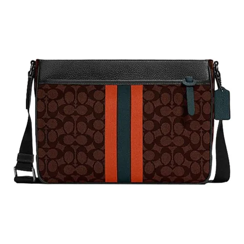 COACH Thompson Холщовая кожа Ноутбук Сумка Доска для написания Сумка через плечо Большая Мужская Темно-коричневый и Оранжевый Многоцветный