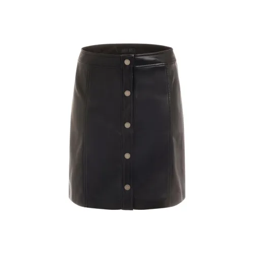 GUESS Кожаная короткая юбка женская черная