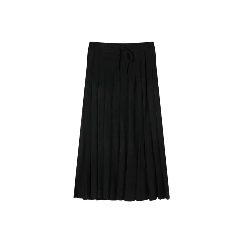 Ouyang Повседневный Длинный Юбка Женская Темно-Серый