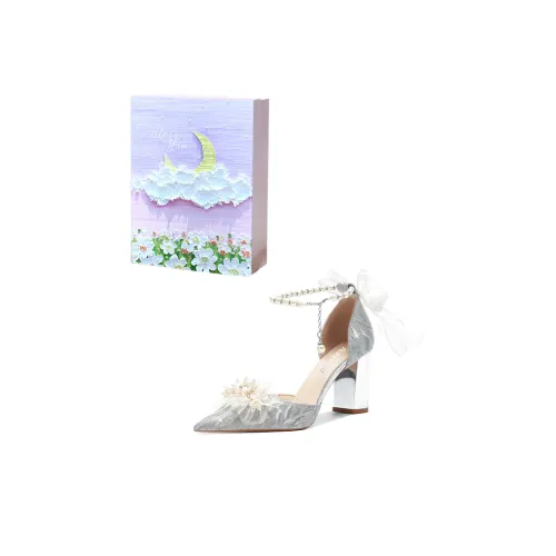 ROBINHOOD Фиолетовая луна Галактический Коробка Грубый каблук Высокие каблуки Для Женских Women's Silver