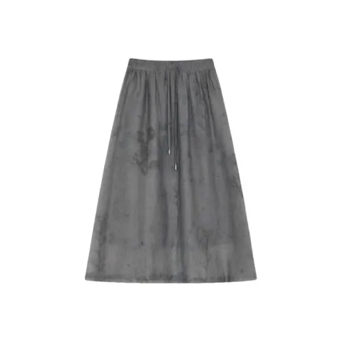 IHIMI Повседневный Длинный Юбка Женская Серого цвета