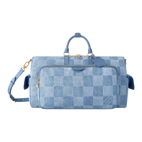 LOUIS VUITTON Keepall Хлопок Холст Одно Плечо Сумка Мужская Синяя