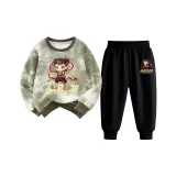 [Tie-Dye Свитшот + Спортивные штаны Комплекты Одежды] Зеленый + Черный