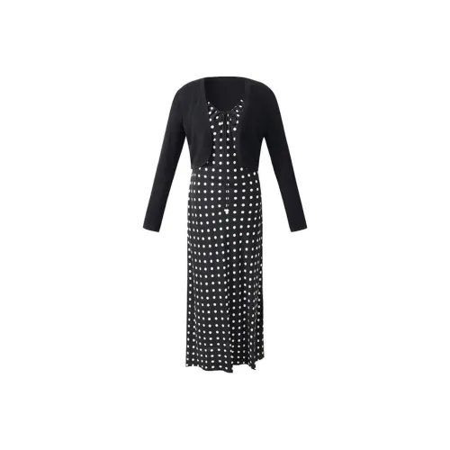 GOELIA Комплект с юбкой Женские Черный с белыми точками