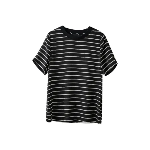 ZHEXI Черно-белые полосы Женские T-рубашки