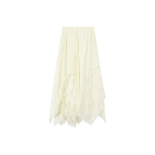 Ouyang Повседневный Длинный Юбка Женские Ванильный Абрикос