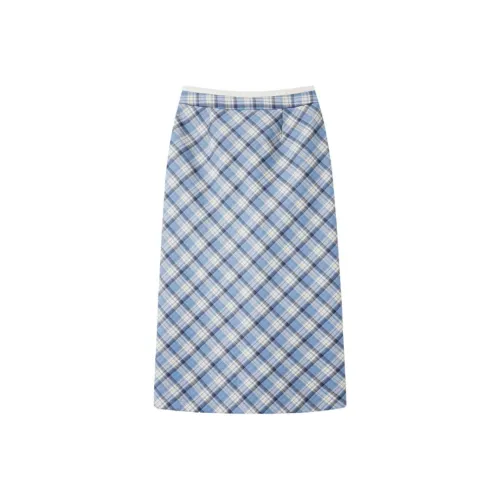 SHIRAN Повседневная длинная юбка женская синяя в клетку