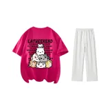 Комплект одежды (Розовая Красная футболка + Белые Серые штаны Фотиния)