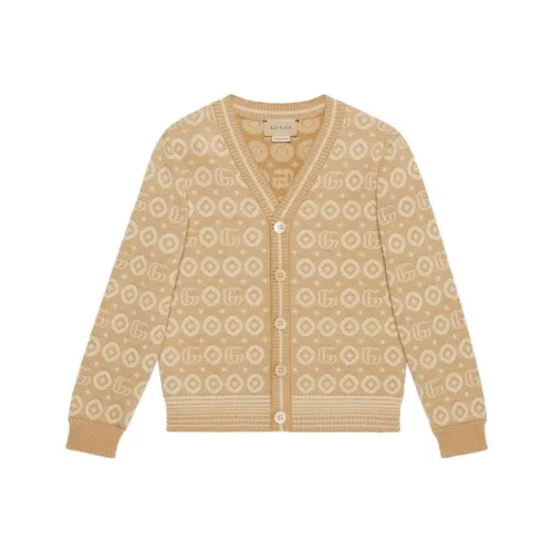 GUCCI Трикотаж Свитер Детская одежда Double G Хлопок Кардиган Темно-бежевый Детский
