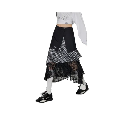 UNIFREE Повседневная длинная юбка женская черно-белая клетка