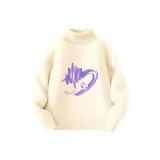 [Комбинированная нить Core-Spun Водолазка] Бежевый, Белый, Фиолетовый с Сердцебиением Белль