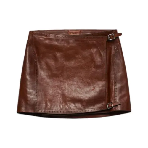 PRADA SS24 Кожаные короткие юбки Женские Черный и Желтый Сандаловое дерево