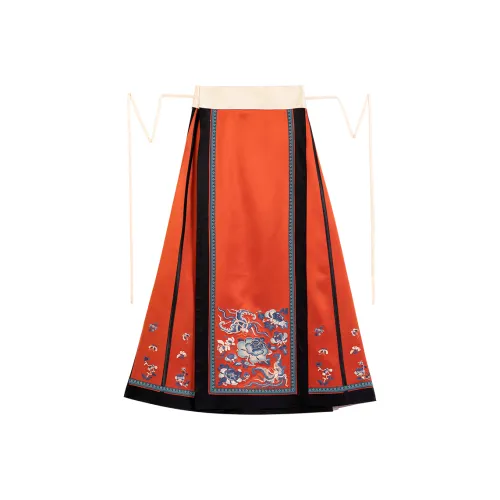 YICHENGFENGXU Повседневный длинный юбка женский оранжево-красный