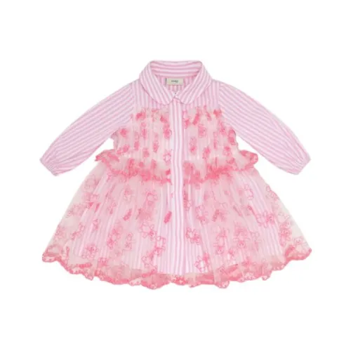 FENDI Малыш Платье Детская одежда Флуоресцентный Розовый Поплин And Прозрачно-розовый Infant And Toddler