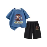 [Футболки с коротким рукавом / Шорты Комплект] Синий + Черный