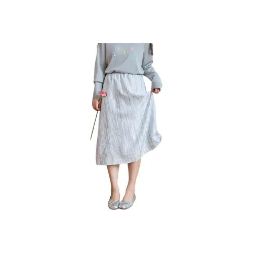 SHIRAN Повседневный Длинный Юбка Женская Пыльно-Серый Синий