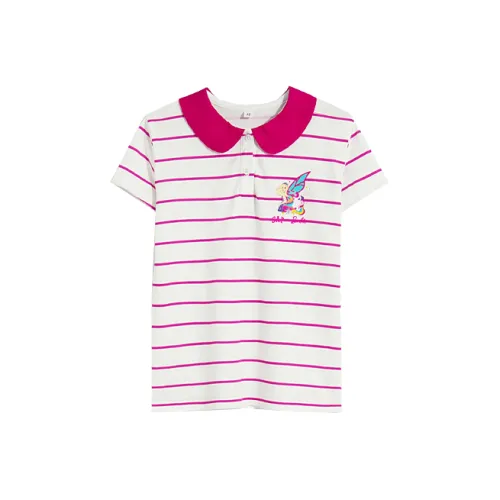 GAP x Barbie Полосы Многоцветный Мультяшный Умеренный Детское Платье Летнее Детское Розово-фиолетовые Полосы