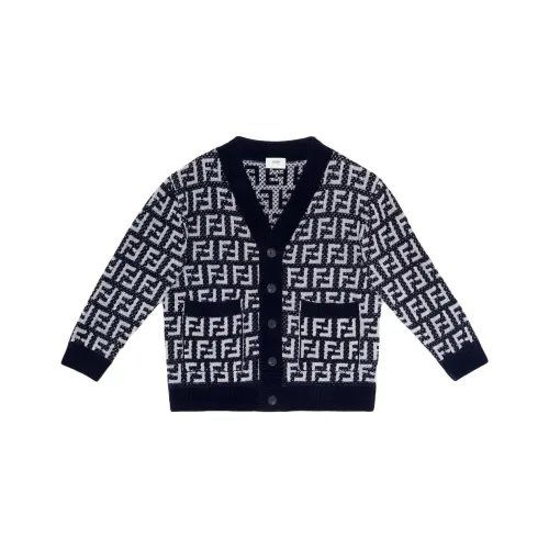 FENDI Свитер Детская одежда Кардиган Шенилл KNIT Кардиган с логотипом Синий Детский