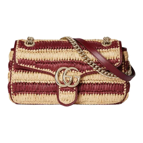 GUCCI GG Marmont Вискоза Плечевая Сумка Средняя Женская Красная и Бежевая