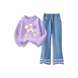 [Свитшот с круглым вырезом / Джинсовые расклешенные штаны] Таро фиолетовый + Светло-синий