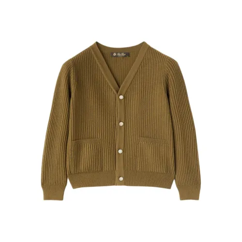 Loro Piana FW24 Однотонный V-образный вырез Одиночный Длинный рукав Осенний Лист Цвет Детский