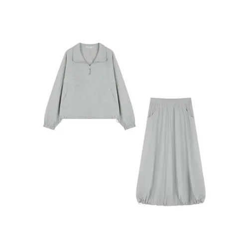 Mo Han Yi Mei Комплект с юбкой Женские Серый Гороховый Зеленый