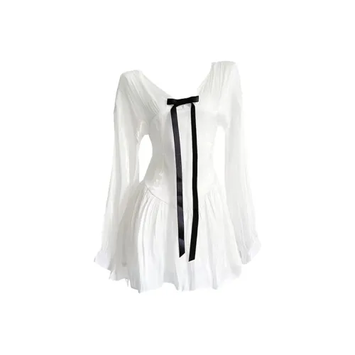 SCCREBEL OFFICIAL Длинный рукав Платье Женское Белое