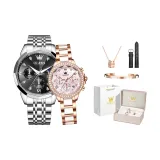 Стальной браслет, глубокий черный + розовый корпус, циферблат [корона, коробка]