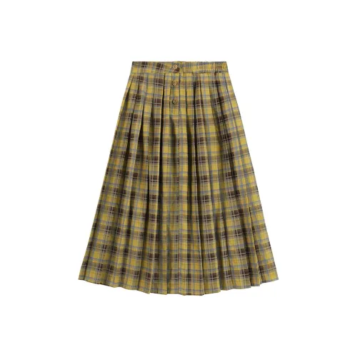 Crying Center Повседневный Длинный Юбка Унисекс Горчичный Фрукт Зеленый Клетка
