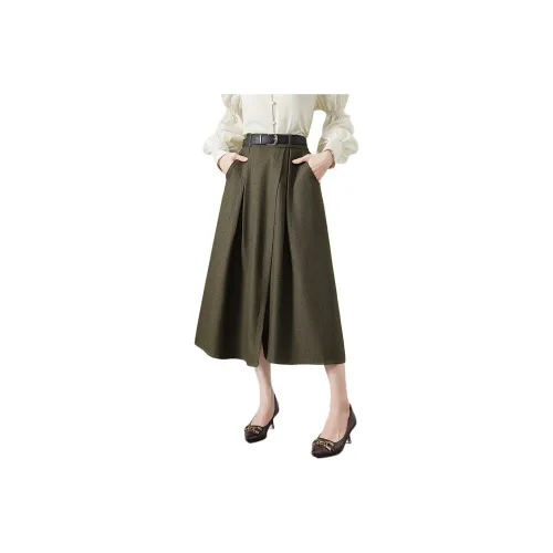 YICHEN Повседневная длинная юбка женская армейского зеленого цвета