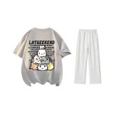 Комплект одежды (Серый футболка с фотанией на вереск + Белые серые штаны с фотанией на вереск)