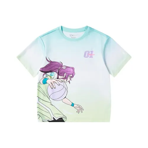 QIAODAN Tranquility Синий/Дракон Цветочная почка Зеленый Школьный возраст Рубашка T