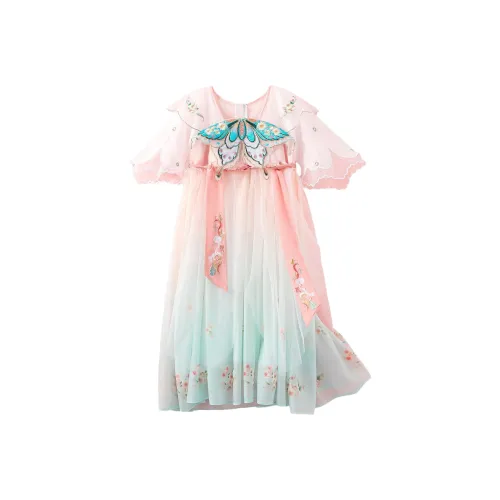 October Mommy Ханьфу платье Лето Детская Синяя бабочка