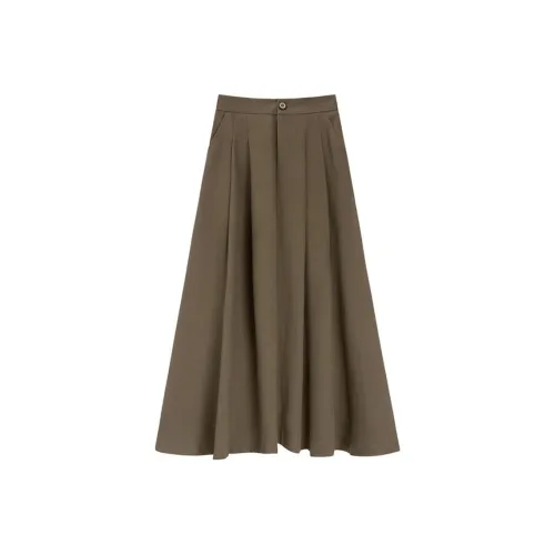 Fragment Casual Long Skirt Women's Coffee Green