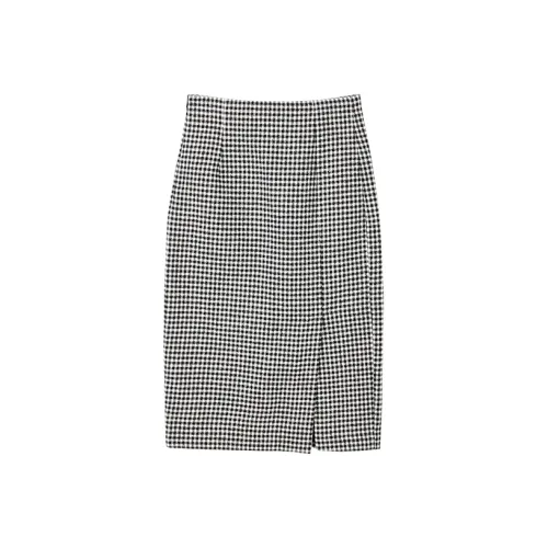 Yu Qianwen Повседневный Длинный Юбка Женская Черный Белый Клетка