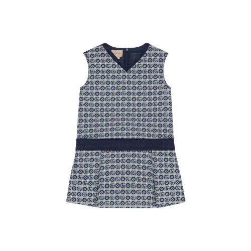 GUCCI Платье Kids Одежда Double G Хлопок Платье Синий Детский