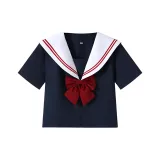 Темно-синий, короткий рукав, топ с бантом