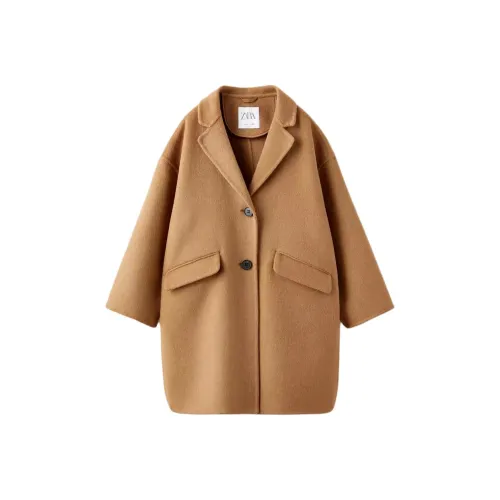 ZARA Однотонное Длинное Пальто Весеннее-Осеннее Детское Коричневое
