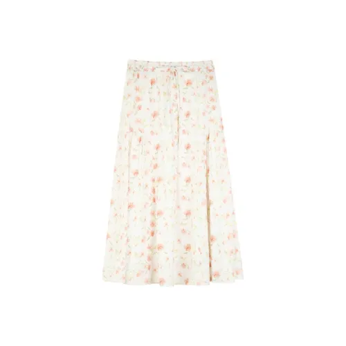 SOLIGHTER Повседневная длинная юбка женский акварельный цветочный дизайн