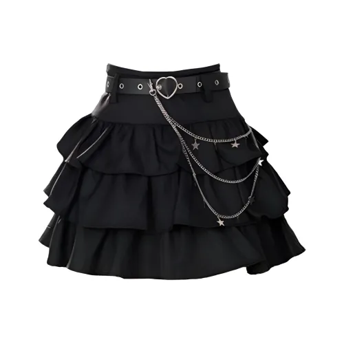 GUAILILUOLI Повседневные короткие юбки Женские Черный с ремнем и поясной цепочки включено