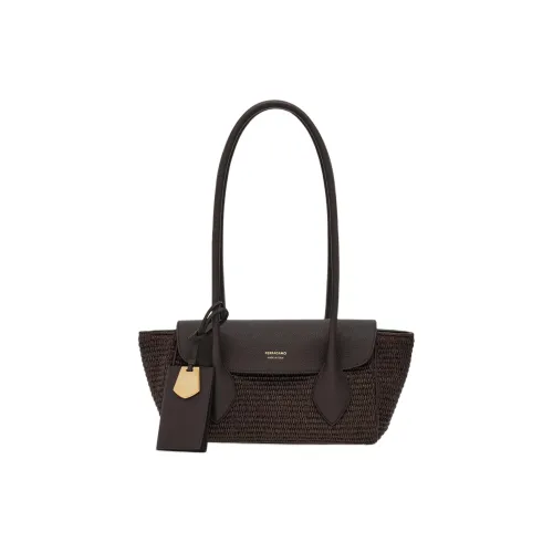 Ferragamo Рафия с коровьей кожей тоут сумка для покупок сумка сумка через плечо маленькая женская темно-коричневый