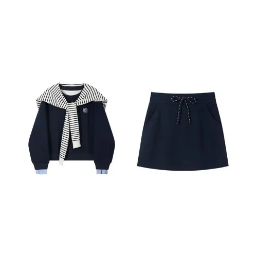 XIAOJUCHUANLI Комплект с юбкой Женские Темно-синий Синий