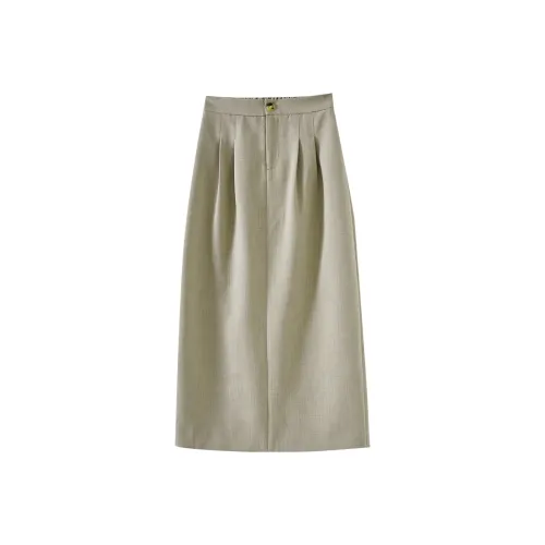 OUNIXUE Повседневный Длинный Юбка Женская Серо-Зеленая Юбка